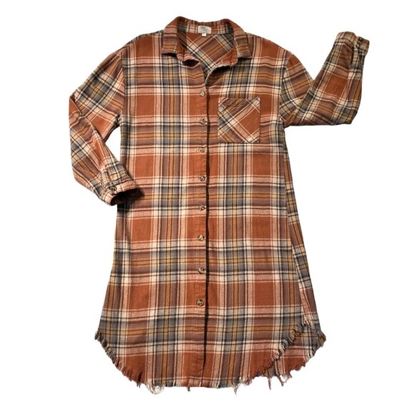 Dizzy Lizzy Flannel Tunic Shirt Dress Size Medium Autumnal Plaid Boho Hay Ride - Picture 2 of 12